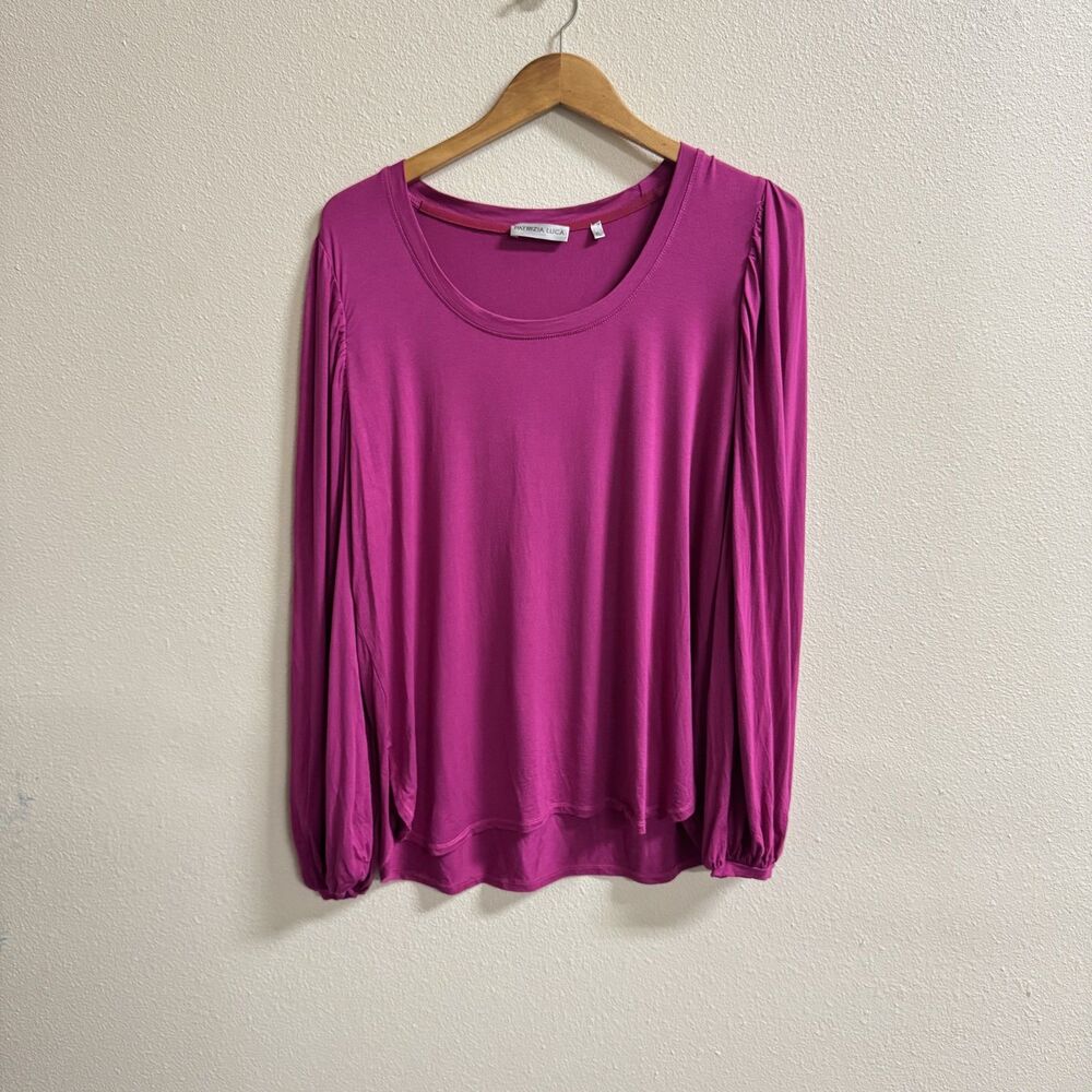 Patrizia Luca Fuchsia Balloon Sleeve Scoop Neck Top XL.